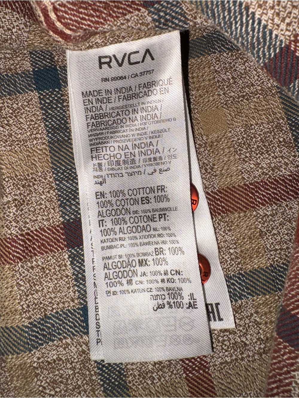 RVCA Plaid Size Medium - Picture 3 of 4
